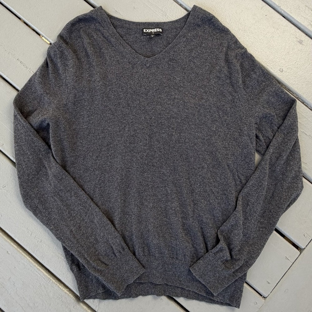 Express Men's‎ Cashmere Blend Sweater Large Old Money Preppy Minimalistic Gray